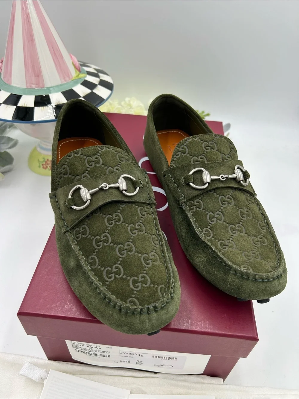 Men's Gucci GG embossed suede driver loafers size 9.5 fits 10 US made in Italy
